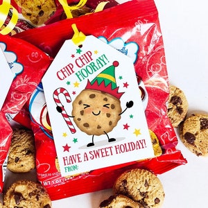 Druckbare Urlaub Lecker Tags Klassenzimmer Leckerli Tasche Weihnachtstags Chocolate Chip Cookie Snack für Studenten Chip Hooray Kid Urlaub Party Favor