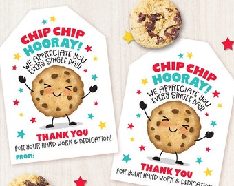 Printable Cookie Tag Chip Chip Hooray We Appreciate You Teacher Appreciation Week Employee Thank You Gift Staff Gift Teacher Gift PTO PTA