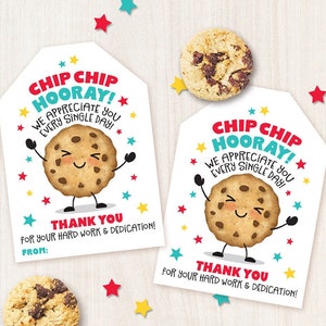 Printable Cookie Tag Chip Chip Hooray We Appreciate You Teacher Appreciation Week Employee Thank You Gift Staff Gift Teacher Gift PTO PTA