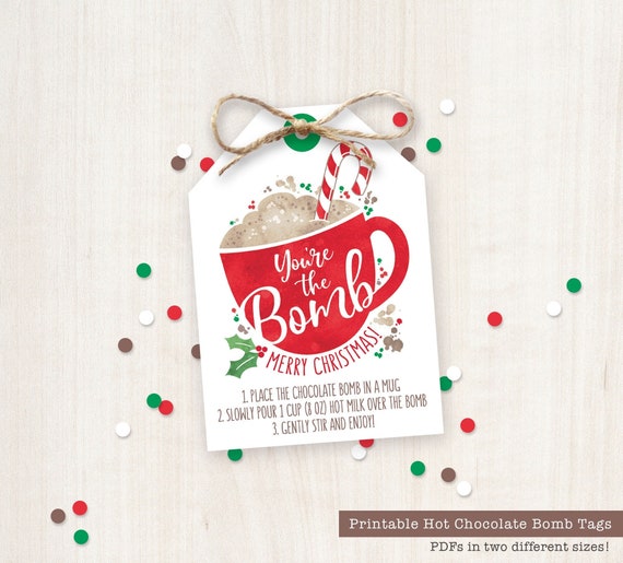 Printable Hot Chocolate Bomb Tags Printable Hot Cocoa Bomb Tags Instructions Christmas Gift Tags Holiday Tags Teacher Christmas Gifts Office Il_570xn