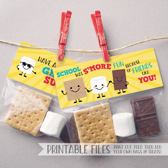 PRINTABLE End Year Gift Tags, Smores Tags, S'mores Favor Tags, Summer Party Favors, End of Year Student Gifts, Printable S'mores Class Treat Il_570xn