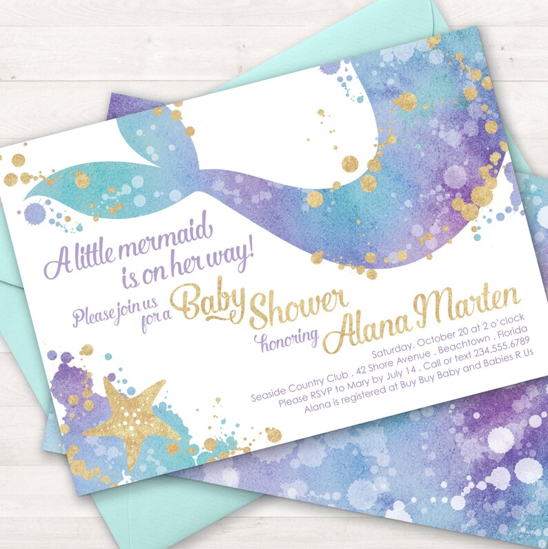 Mermaid Baby Shower Invitation, Mermaid Sprinkle Invitation, Mermaid Shower Invitation, Baby Shower Invite, Little Mermaid, Under Sea Party image 4