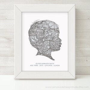 CUSTOM Silhouette, Map Wall Art, Personalized Childrens Silhouette, Map, Unique Gift, Grandparent Gift, Child Silhouette, Nursery Art Print image 9