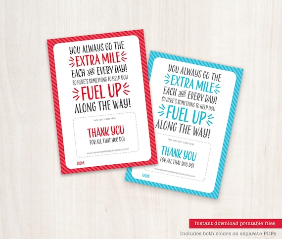 PRINTABLE Gas Gift Card Holder Back to School Teacher Gift Teacher Appreciation Week Thank You Card Extra Mile Bus Driver Nurse Employee PTO Il_570xn
