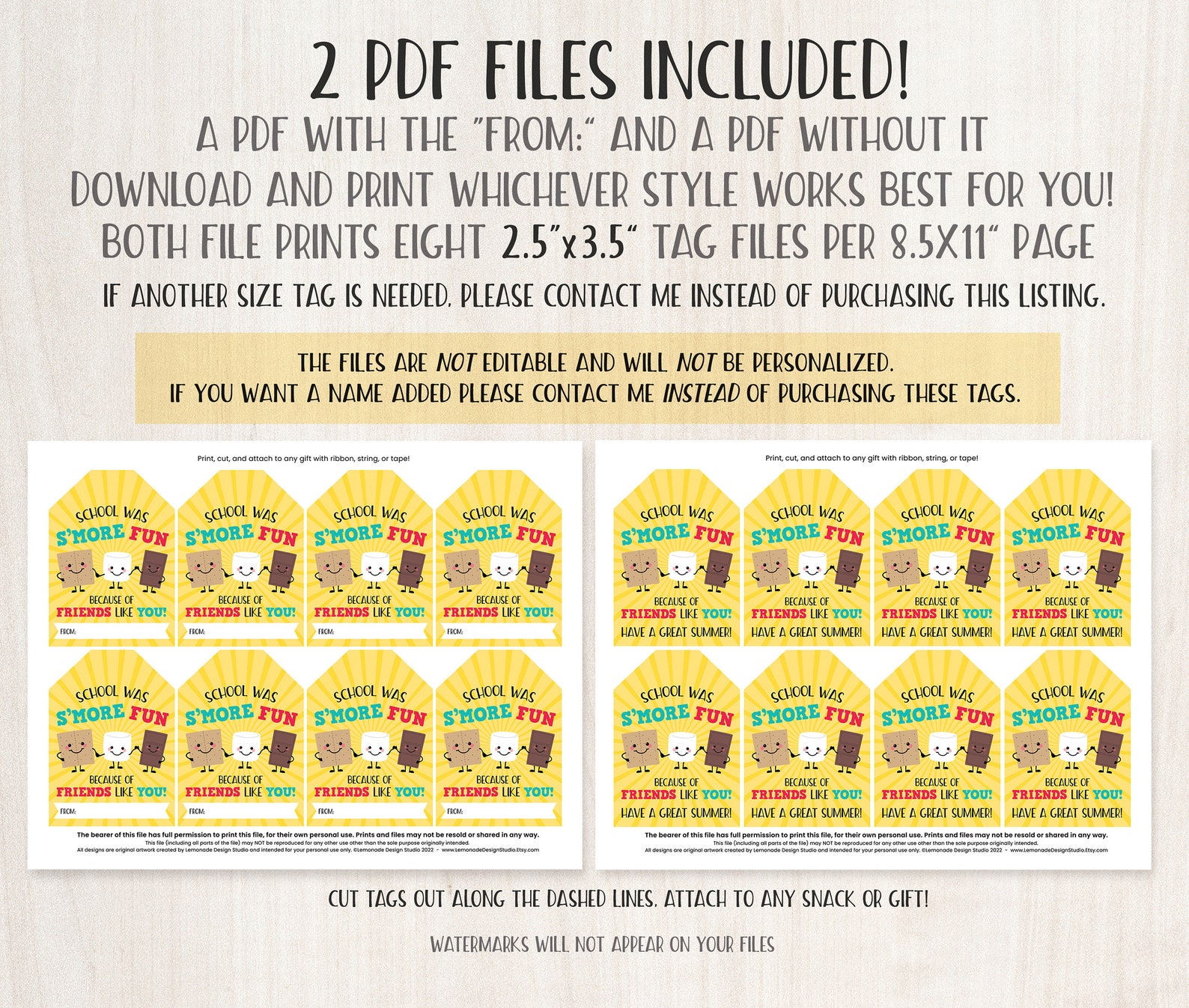 Last Day of School Printable Tag Classroom Treat Tag Friend S'more Tags ...