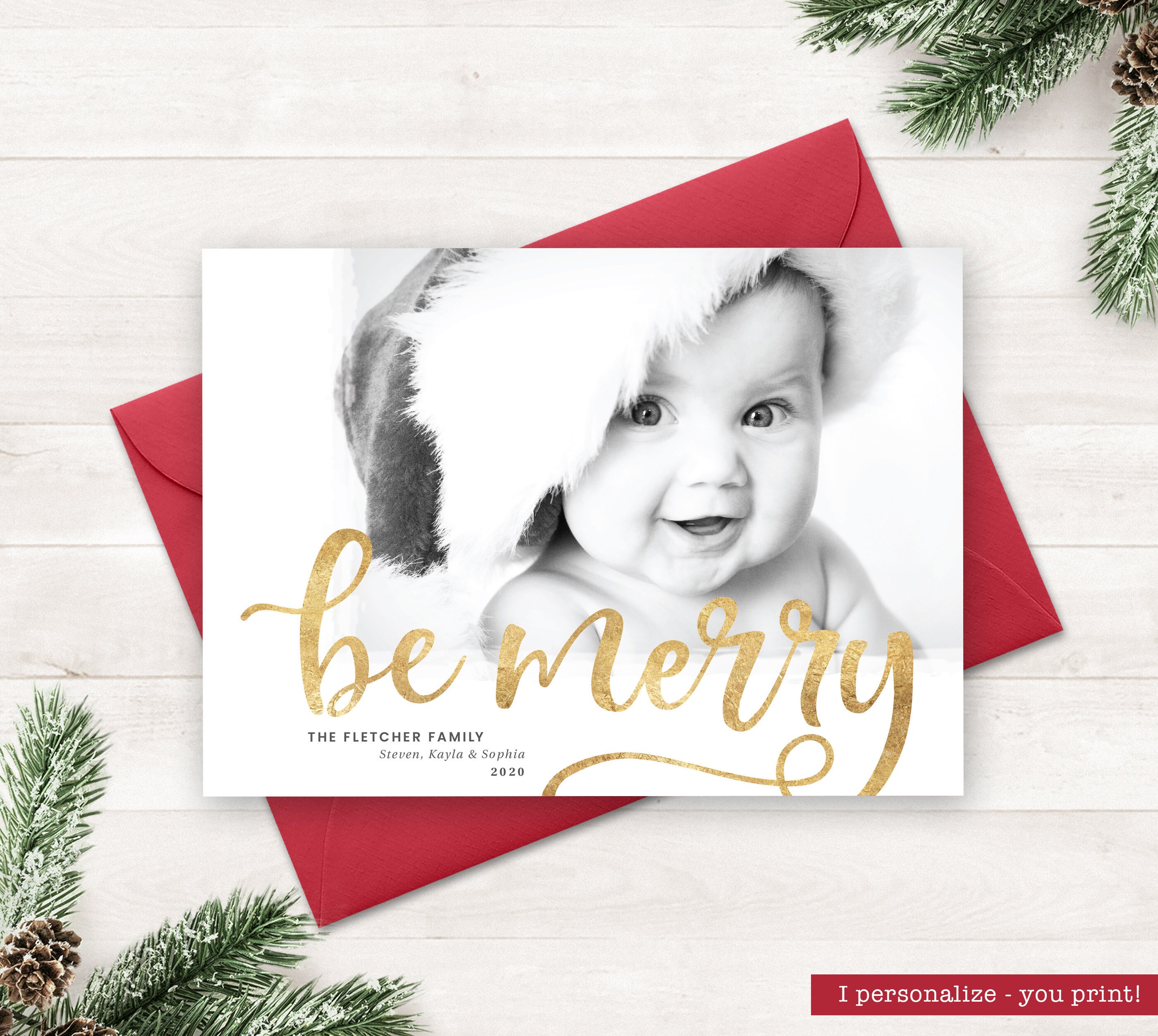 Printable Holiday Card Be Merry Christmas Card Photo - Etsy