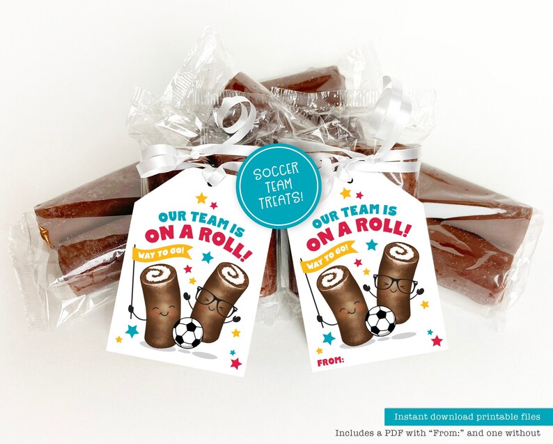 Printable Soccer Team Treat Tag Swiss Cake Our Team is on a Roll Good ...