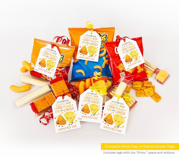Printable First Day of School Snack Tags for Students Gift Tag Classroom Back to School String Cheese Snack Easy Cheesy Goldfish Crackers Il_570xn