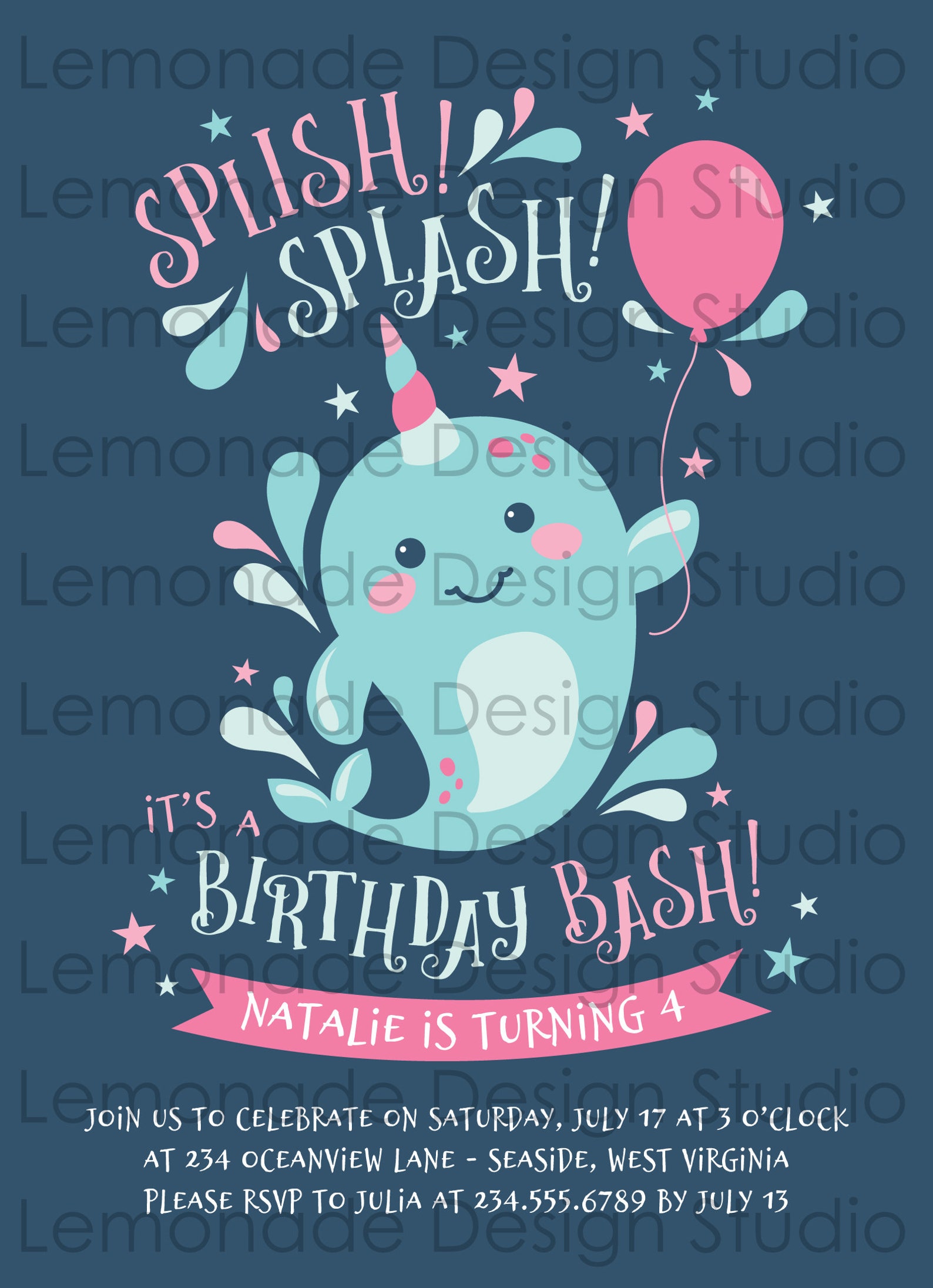 Narwhal Invitation Printable Narwhal Birthday Party Invite - Etsy