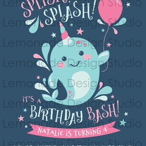 Narwhal Invitation, Printable Narwhal Birthday Party Invite Under Sea ...