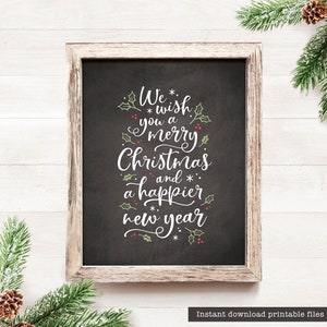 Letrero navideño imprimible de pizarra, decoración navideña, decoración navideña 2020, letrero navideño imprimible, estilo granja, Feliz Navidad, Año Nuevo, 8 x 10, Navidad