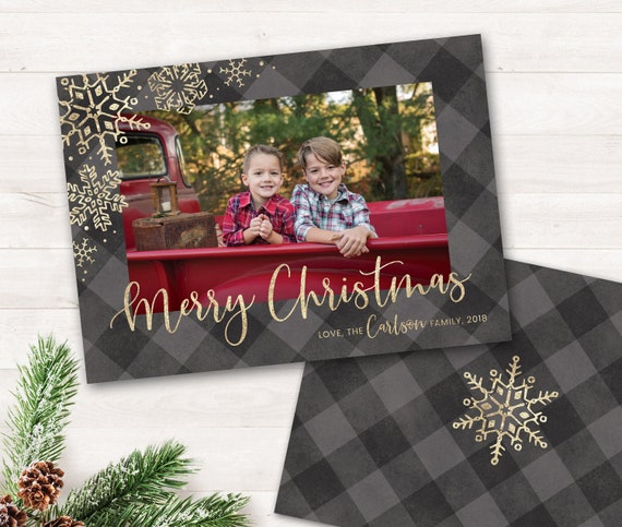 buffalo plaid photo christmas cards