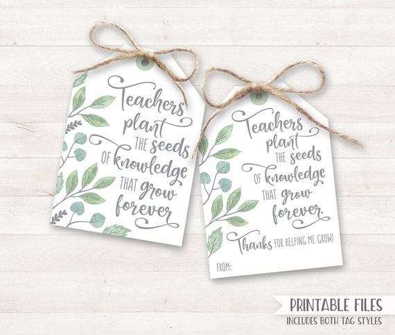 PRINTABLE Teacher Appreciation Gift Tags, Teacher Thank You Card Appreciation Card Teachers plant the seeds grow Teacher Gift End of Year Il_570xn