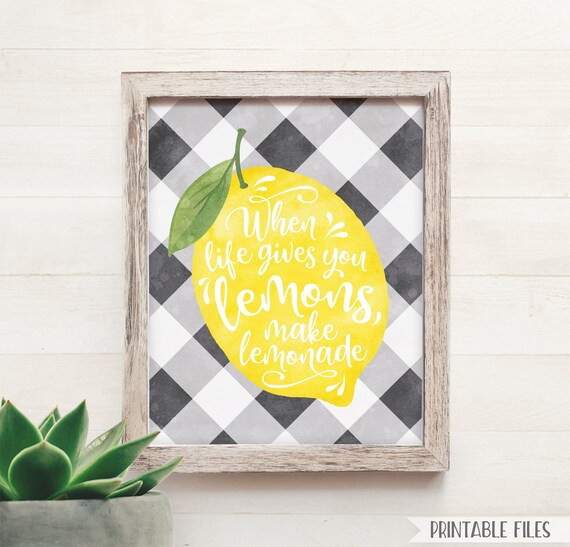 Lemon Decor PRINTABLE Lemonade Sign, When life gives you lemons, Farmhouse Decor Buffalo Check White Black Buffalo Plaid Lemonade Stand Sign Il_570xn