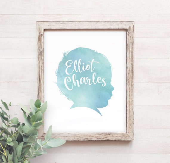 Custom Childrens Silhouette Portrait Kids Room Decor, Mothers Day Personalized Gift for Mom Grandparent Gift Watercolor Silhouette Printable Il_570xn