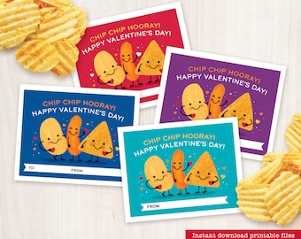 Chips Kinder Valentinstag druckbare Tags Chip Tasche Valentinstag Karte für Schule Klassenzimmer Valentinstag druckbare Karte Snack Karte für Kinder