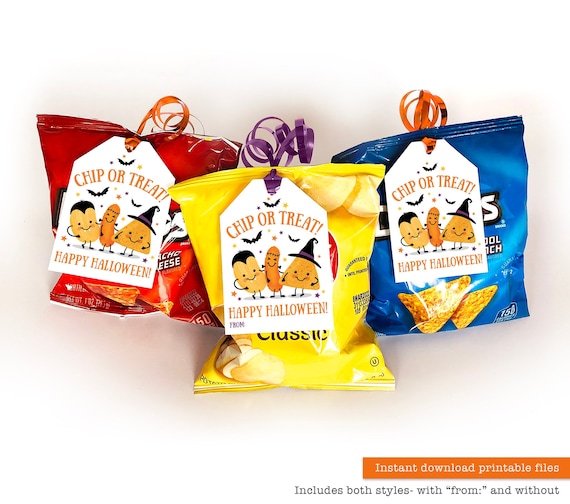 Printable Halloween Tags Trick or Treat Tags Classroom Halloween Party Snack Tags Printable Halloween Party Favors Chip Tags Hooray Chip Bag Il_570xn