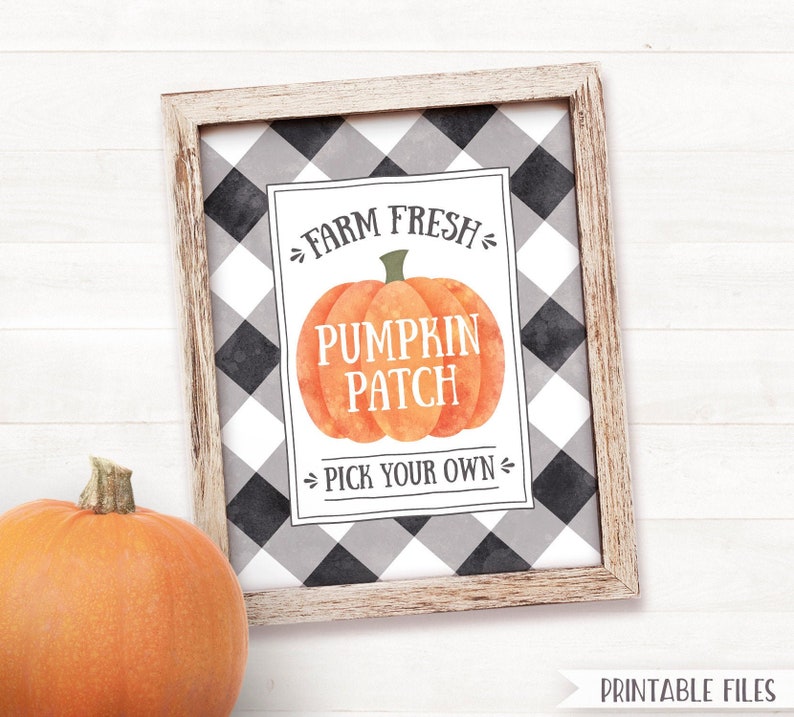 PRINTABLE Pumpkin Patch Sign, Farmhouse Fall Decor Buffalo check buffalo plaid farmhouse sign, Printable Wall Art, Fall Sign Pumpkin Spice image 1