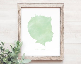 Silhouette Portrait Silhouette aquarelle Silhouette imprimable Portraits de famille Cadeau maman personnalisé pour maman de la chambre d'enfants Art pour enfants