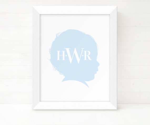 CUSTOM Printable Silhouette, Monogram Silhouette, Monogram Nursery Decor, Kids Silhouette Portrait, Child Silhouette Art, Children Wall Art Il_570xn