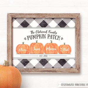 PRINTABLE Fall Decor, Fall Sign, Personalized Family Pumpkin Patch Sign Autumn Decor Autumn Sign Farmhouse Fall Decor Fall Buffalo Plaid Art image 1