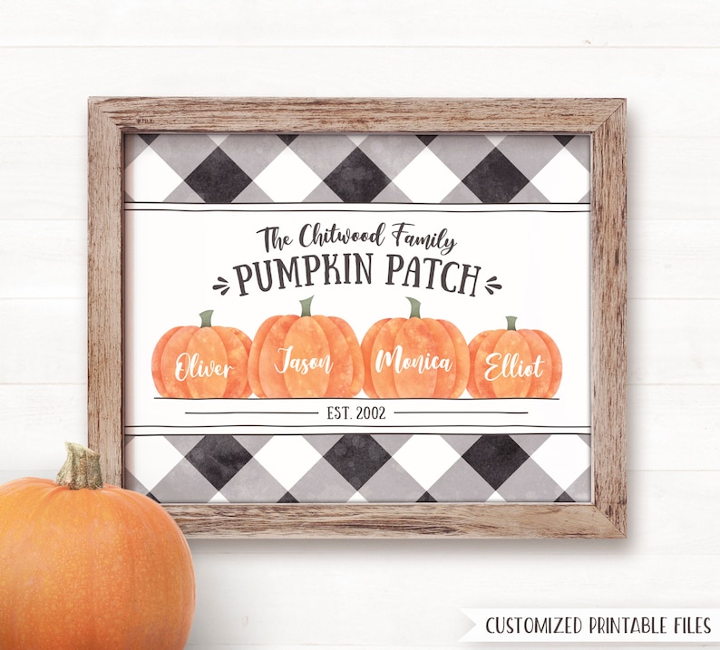 PRINTABLE Fall Decor, Fall Sign, Personalized Family Pumpkin Patch Sign Autumn Decor Autumn Sign Farmhouse Fall Decor Fall Buffalo Plaid Art image 1