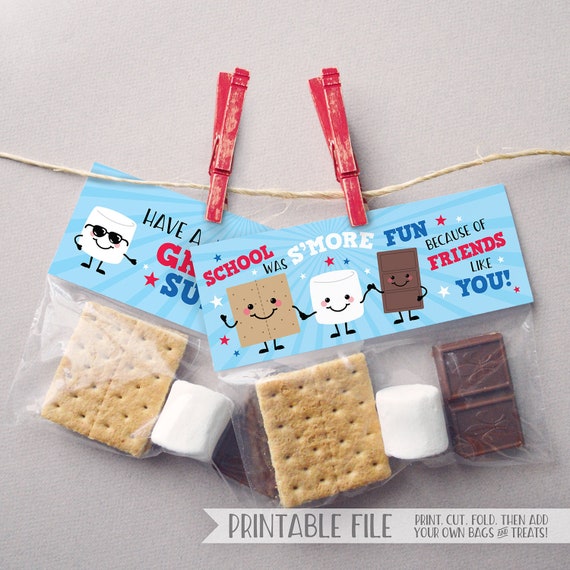 PRINTABLE End Year Gift Tags, Smores Tags, S'mores Favor Tags, Summer
