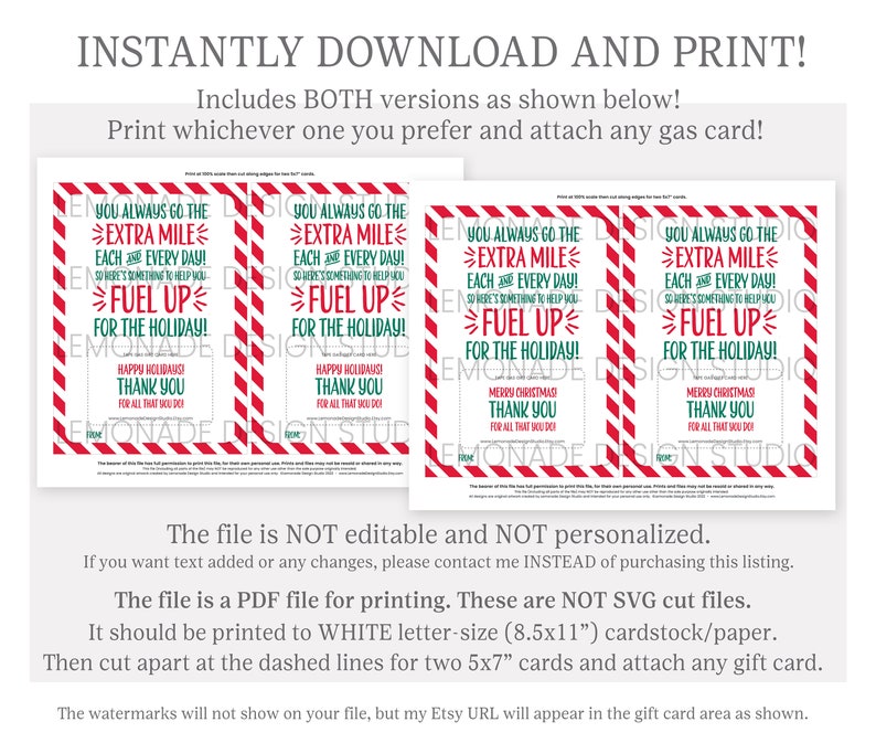 PRINTABLE Gas Gift Card Holder Christmas Gift for Teacher - Etsy