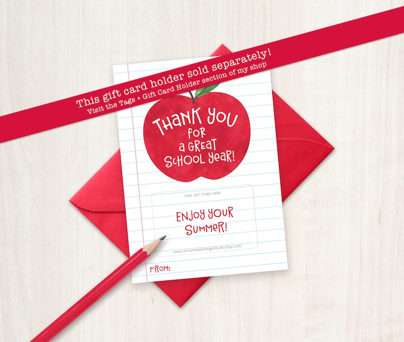 Printable Teacher Thank You Gift Card Holder Appreciation End - Etsy