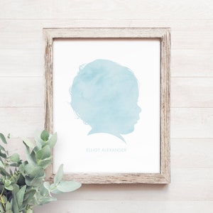 Child Silhouette Family Portrait Custom Portrait Printable Watercolor Silhouette Personalized Mom Wall Art Farmhouse Wall Decor Mother's Day