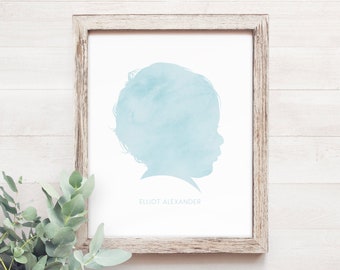 Child Silhouette Family Portrait Custom Portrait Printable Watercolor Silhouette Personalized Mom Wall Art Farmhouse Wall Decor Mother's Day