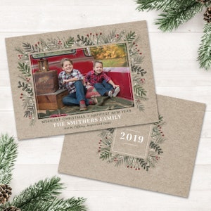 Weihnachtskarte zum selbst ausdrucken, Fotokarte mit Rückseite, Foto Weihnachtskarten, Kraft Papier Weihnachtskarte, druckbare Weihnachtskarte mit Foto