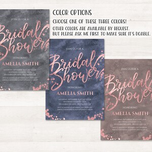 Rose Gold Bridal Shower Invitation, Grey Rose Gold Invitation, Printable Bridal Shower Invite, Pink Grey Watercolor Bridal Shower Invitation image 2