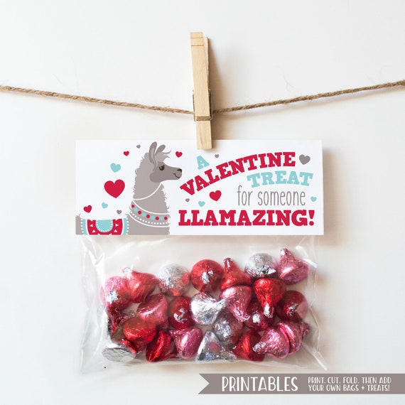 PRINTABLE Kids Valentines Printable Valentine Treat Bag Toppers Llama Valentine Cards Classroom Valentines Day Card for Kids Treat Tags DIY Il_570xn