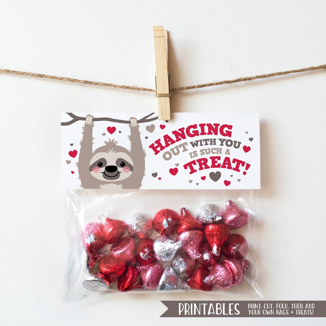 PRINTABLE Valentines for Kids Valentine Cards Treat Bag Toppers Sloth ...