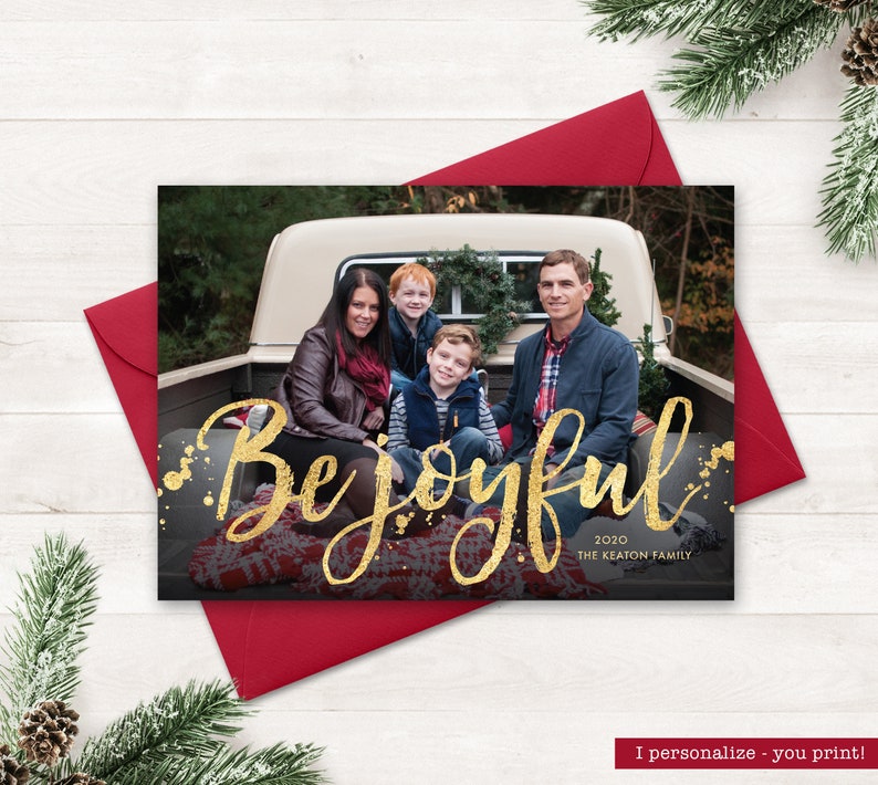 Photo Christmas Cards, Photo Holiday Cards, Be Joyful, Printable Christmas Cards, Gold Christmas Card, Christmas Printable Cards, Xmas Cards 
