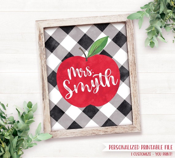 PRINTABLE Teacher Gifts Personalized, Back to School Printable Personalized Teacher Art School Sign, First Day of School Gift, Apple Buffalo Il_570xn