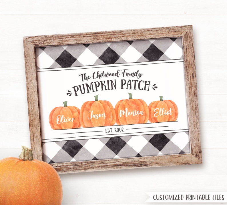 PRINTABLE Fall Decor, Fall Sign, Personalized Family Pumpkin Patch Sign Autumn Decor Autumn Sign Farmhouse Fall Decor Fall Buffalo Plaid Art image 4