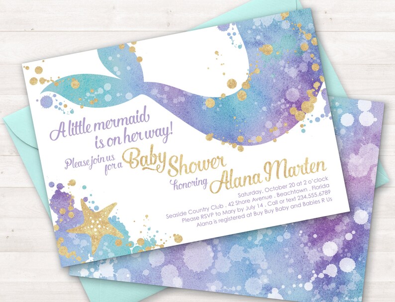 Mermaid Baby Shower Invitation, Mermaid Sprinkle Invitation, Mermaid Shower Invitation, Baby Shower Invite, Little Mermaid, Under Sea Party image 1