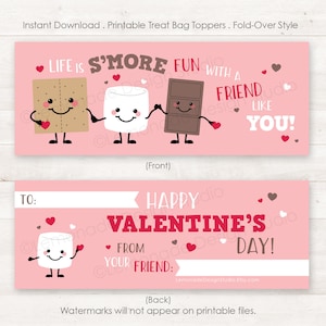 Valentine Treat Bag Toppers PRINTABLE Smores Valentine Cards for Kids Valentines Smores Printable Valentines Kids Treat Tags, Instant DIY image 5