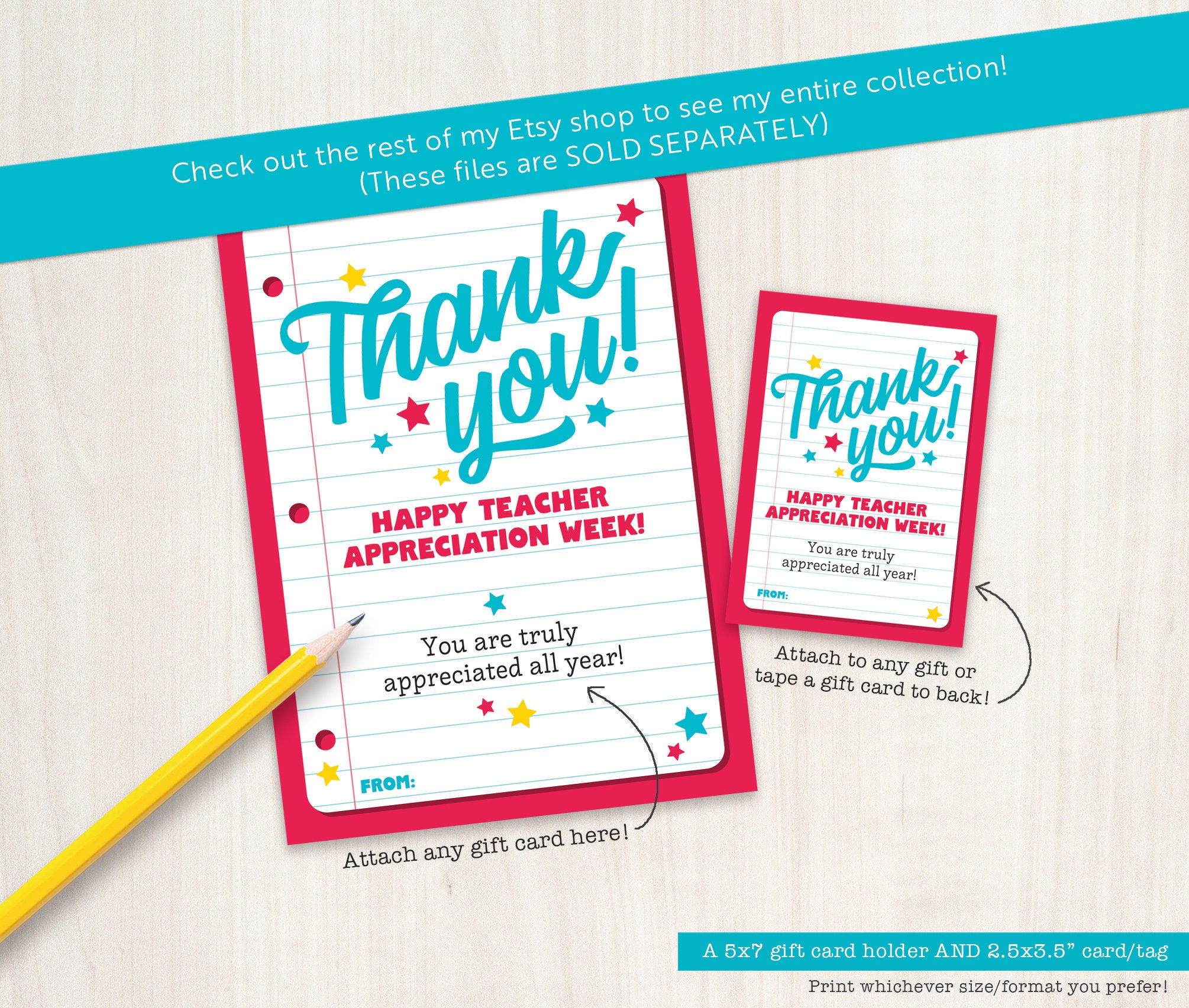 Teacher Appreciation Week Gift Tag PRINTABLE Teacher Thank You Card ...