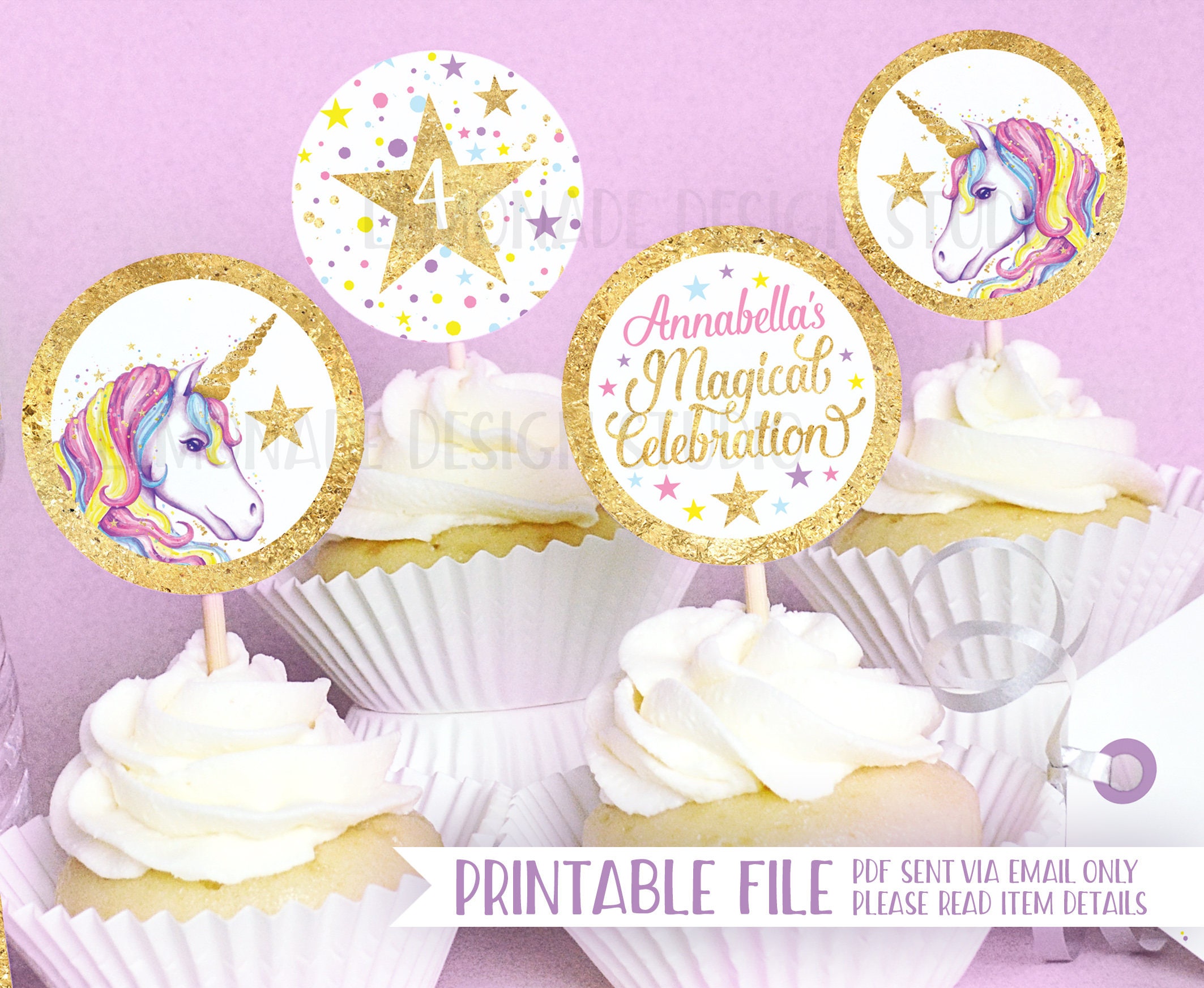 Unicorn Party PRINTABLE CUPCAKE TOPPERS Unicorn Party - Etsy Israel