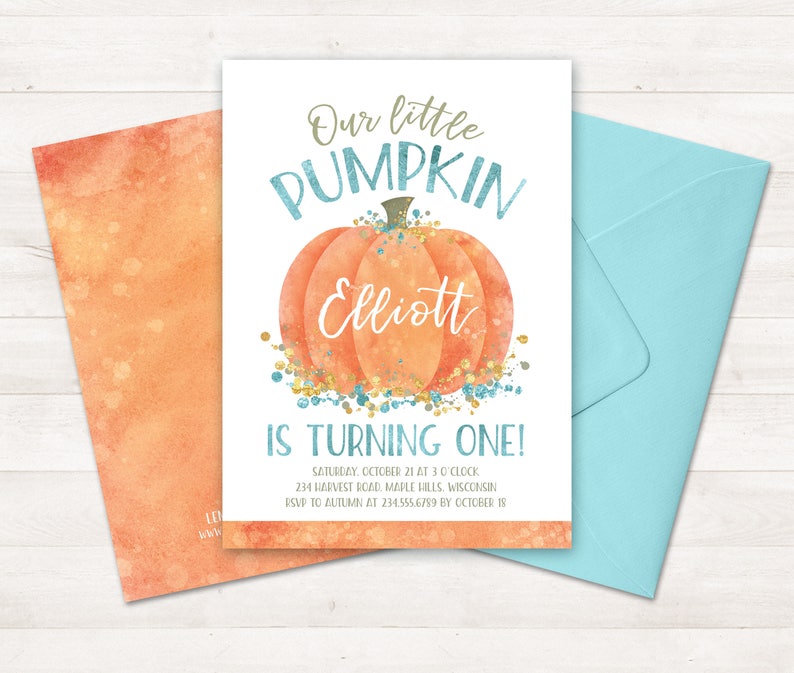 Little Pumpkin Birthday Invitation, Little Pumpkin turning one Invitation Printable Birthday Party Autumn Birthday Invitation First Birthday image 4