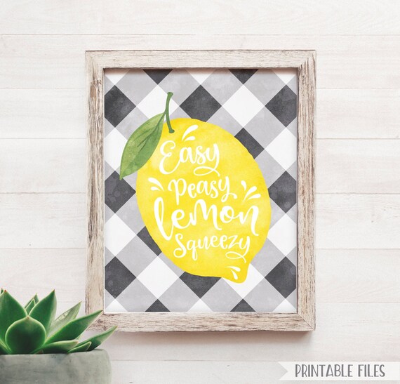 Lemon Decor PRINTABLE Lemonade Sign, Easy Peasy Lemon Squeezy, Farmhouse Decor Buffalo Check White Black Buffalo Plaid Lemonade Stand Sign Il_570xn
