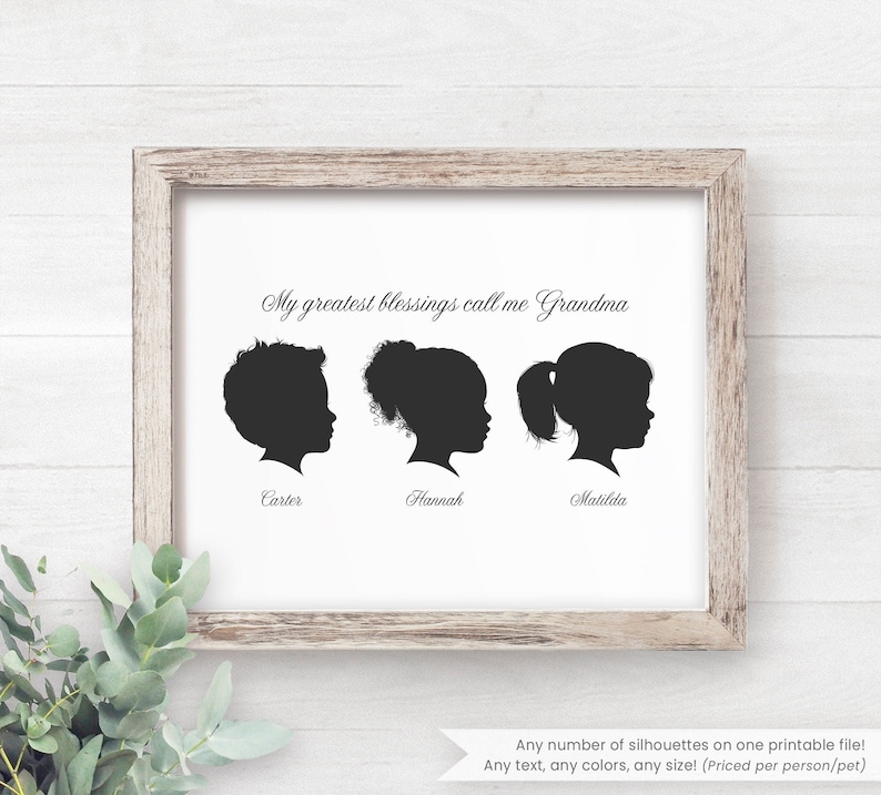 Family Portrait Personalized Gift for Grandparents for Grandma Gift Grandchildren Sign Custom Silhouette Portrait Mothers Day Gift for Mom image 9