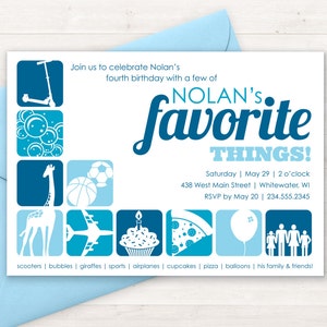 Favorite Things Birthday Party Invitation Custom Printable, Few of My Favorite Things Party Theme, Boy Birthday Party, Girl Birthday Invite