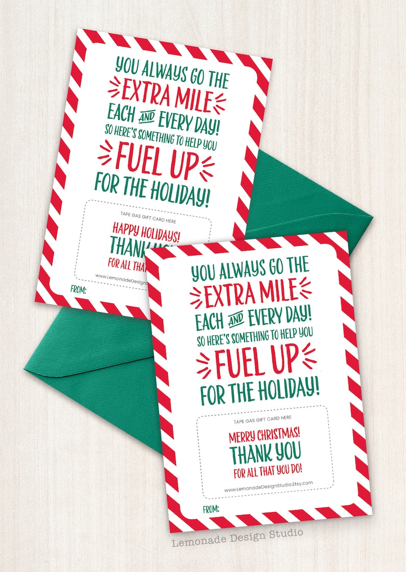 PRINTABLE Gas Gift Card Holder Christmas Gift for Teacher Etsy