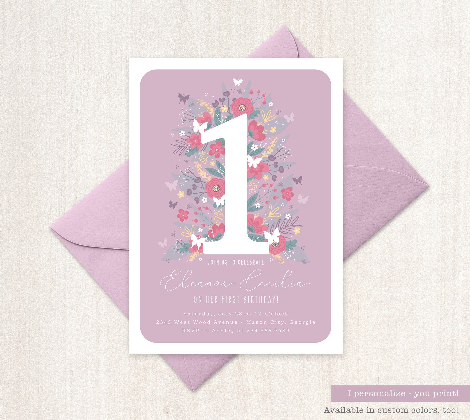 Butterfly Birthday Invitation First Birthday Invitation Girl Birthday Party  Invite Printable 1st Birthday Garden Party Invitation Pink Girl - Etsy, image size:2000x1789