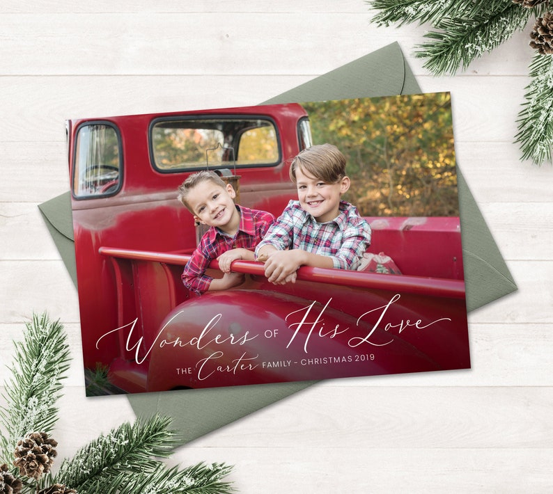 Printable Religious Christmas Cards with Photo, Wonders of His Love Christmas Card, Christian Photo Christmas, Religious Holiday Card, Xmas image 10