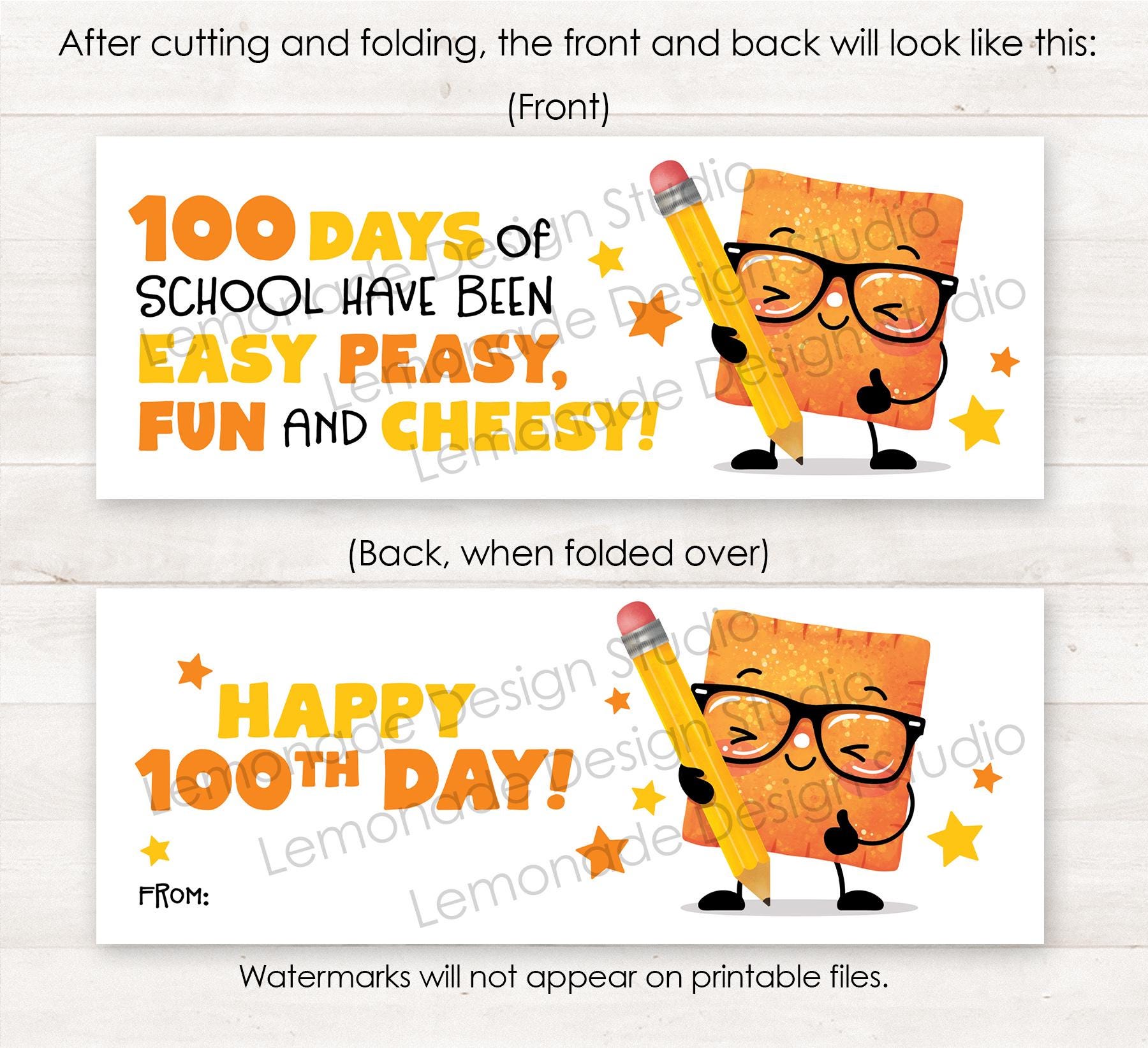Printable 100th Day of School Tags for Students Cheese Crackers Snack ...